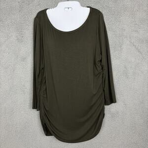 White House Black Market Womens Cinch Side Top Shirred sz XL minimalist neutral